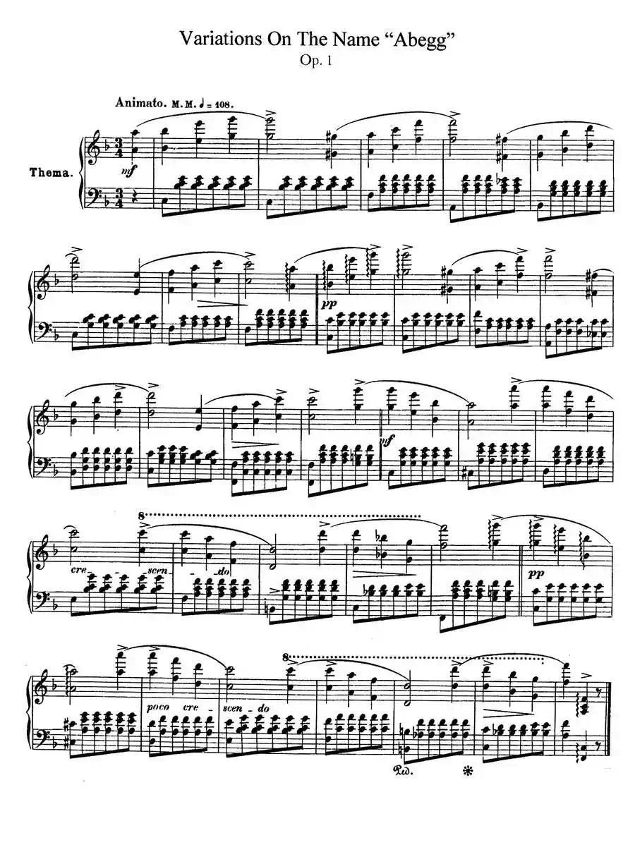 Abegg Variations Op.1(阿贝格变奏曲)