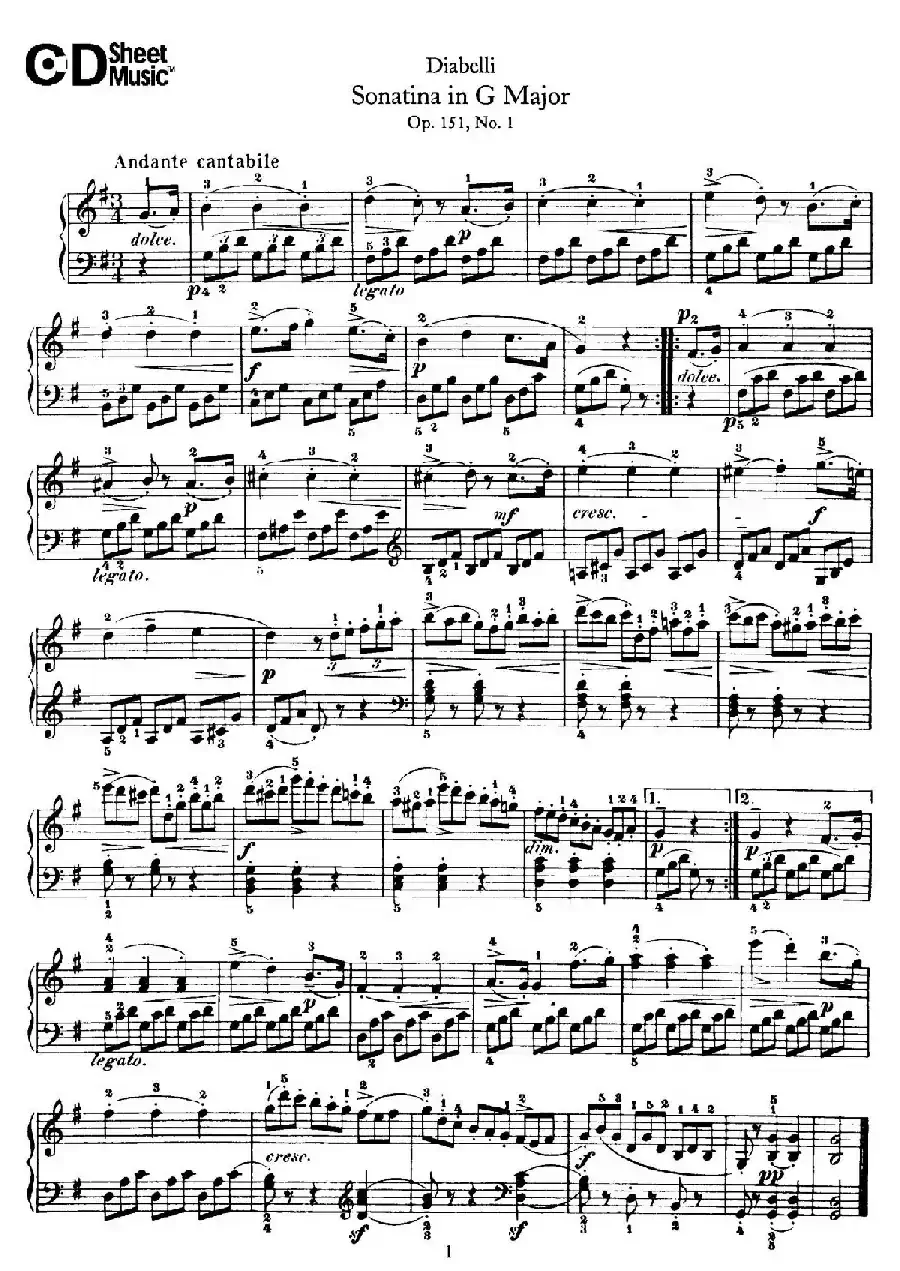 4 Piano Sonatinas(4首钢琴小奏鸣曲)(Op.151 No.1)