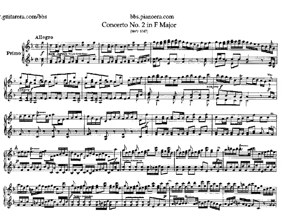 Brandenburg Concerto No.2 in F Major BWV.1047(F大调第二勃兰登堡协奏曲·四手联弹版)