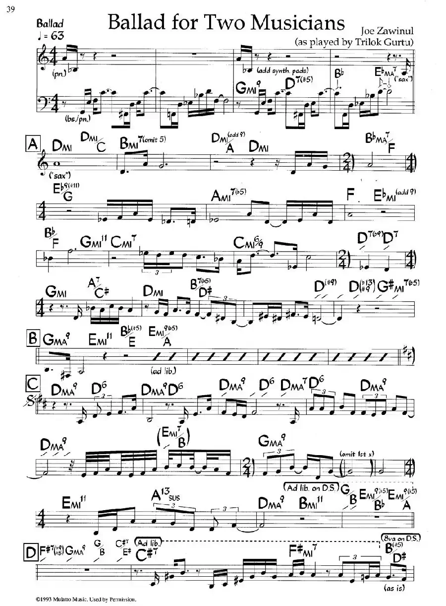Ballad for Two Musicians(爵士钢琴曲)