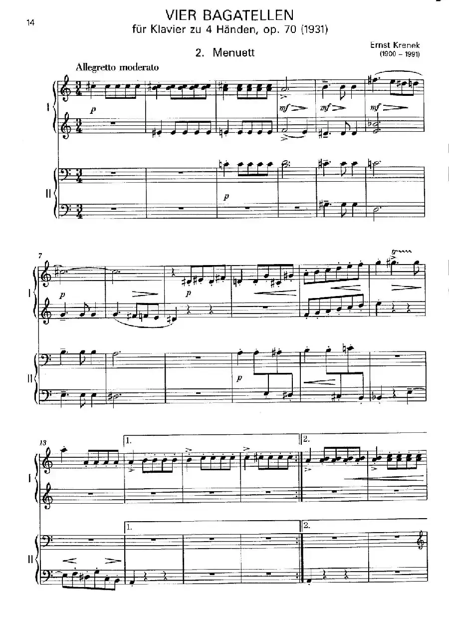 Vier Bagatellen Op.70(4首小品·Ⅱ·四手联弹)