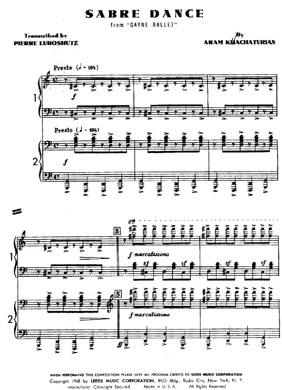 Sabre Dance(马刀舞曲)(双钢琴版)