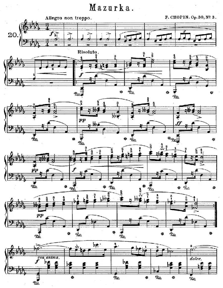 Quatre Mazurkas Op.30(4首玛祖卡舞曲·3)