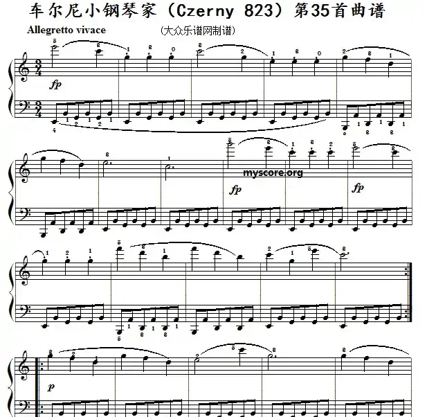车尔尼《 小钢琴家》(Czerny 823)第35首(曲谱及练习提示)