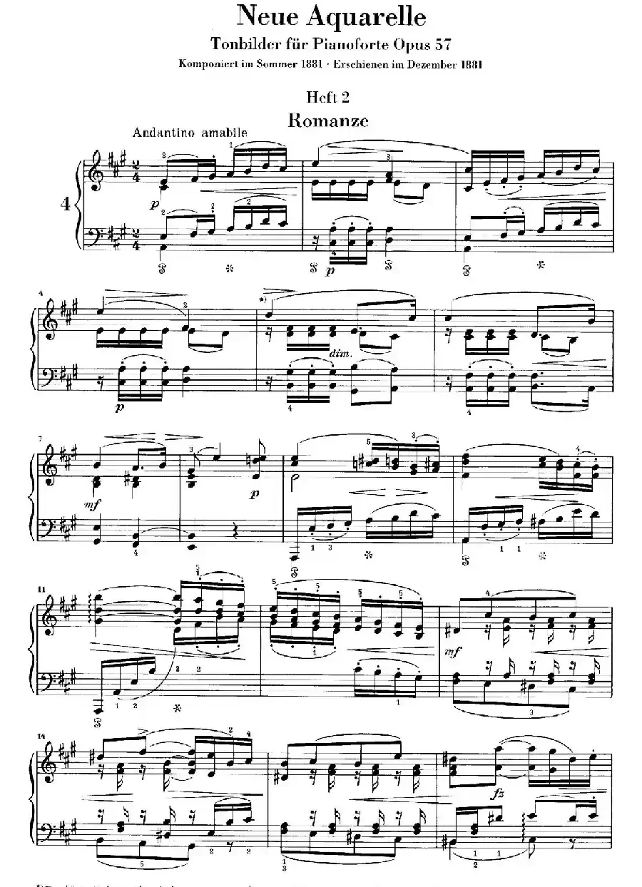 Neue Aquarelle Op.57(新水彩画·4. 浪漫曲)