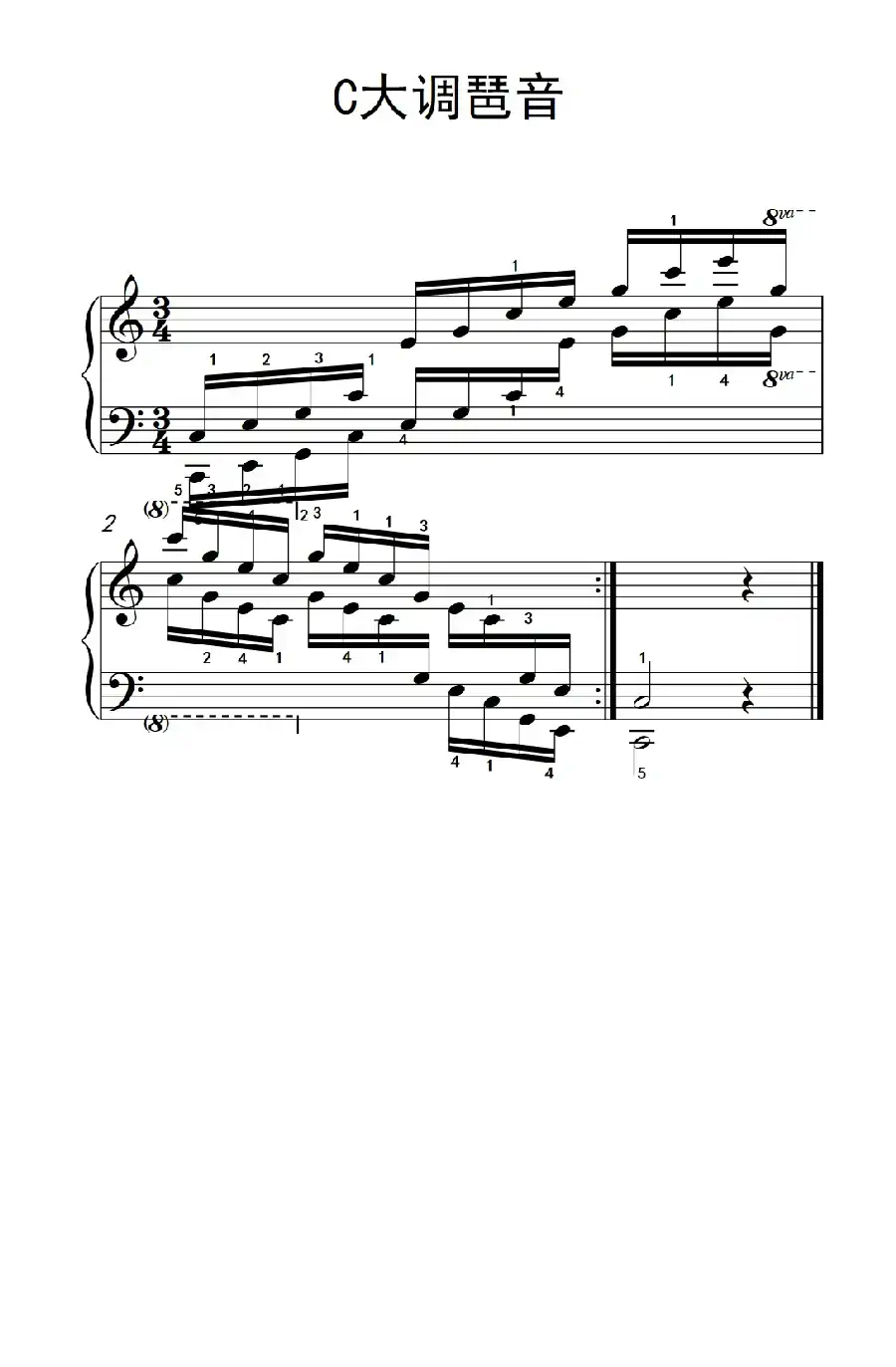 第四级 1.C大调琶音(中央音乐学院 钢琴(业余)考级教程 4-6级)