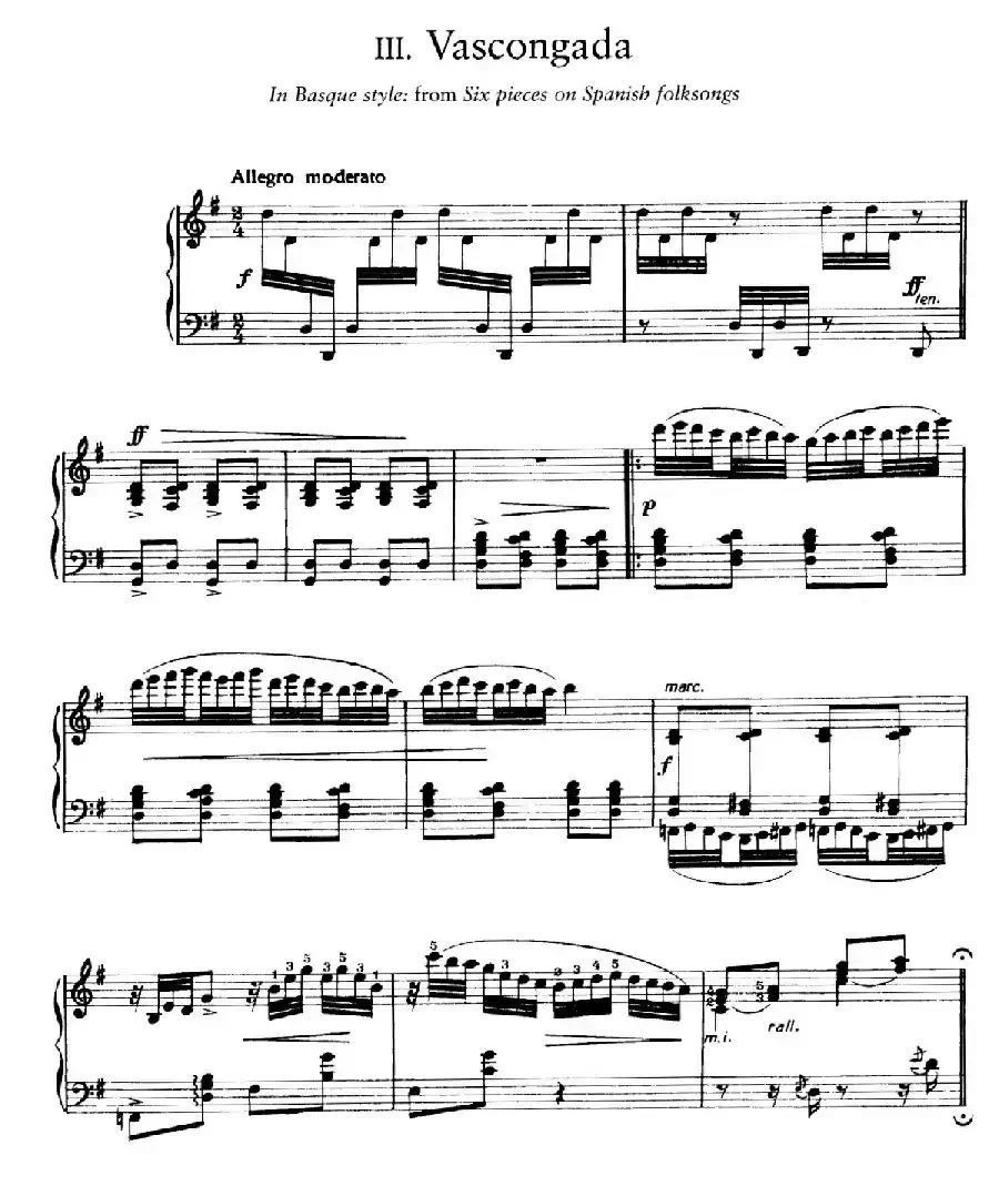Six Pieces on Spanish Folksongs H.125(6首西班牙民谣小品·4. 巴斯克舞曲 Vascongada)