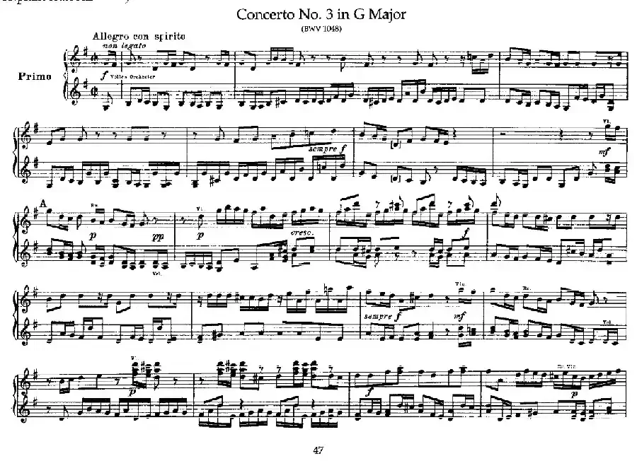 Brandenburg Concerto No.3 in G Major BWV.1048(G大调第三勃兰登堡协奏曲·四手联弹版)