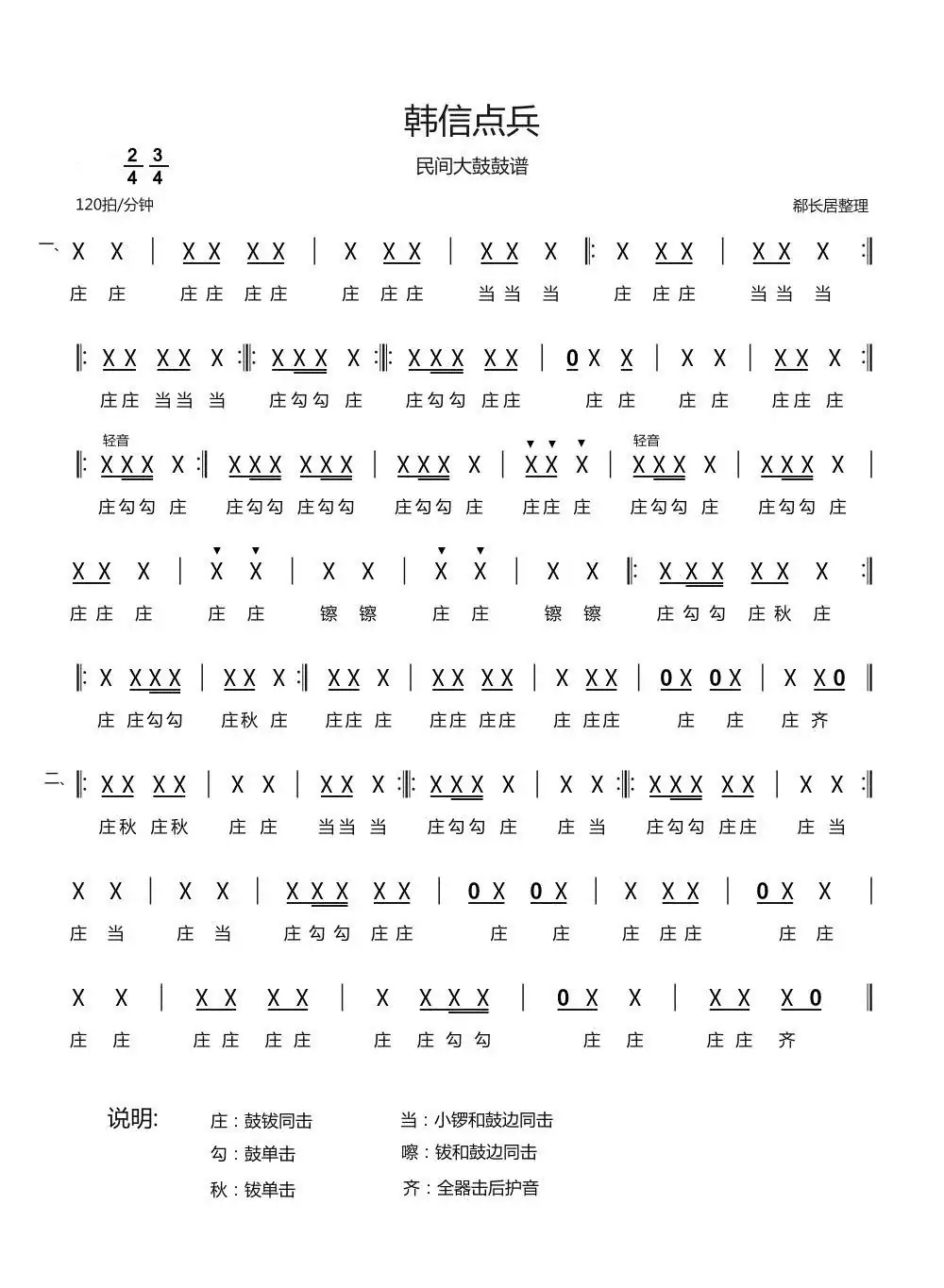 韩信点兵(民间大鼓鼓谱)