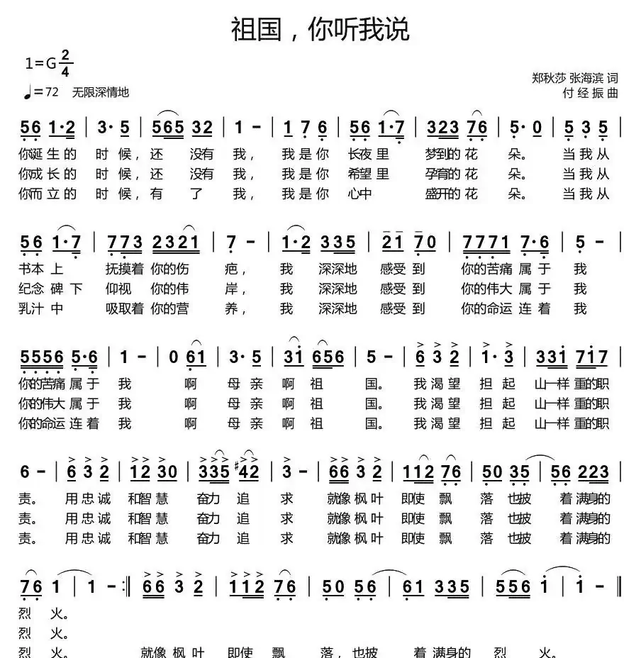 祖国,你听我说(郑秋莎 张海滨词 付经振曲)