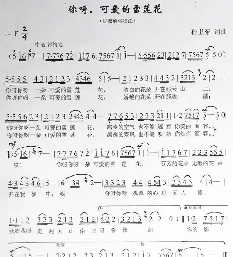 可爱的雪莲花(孙卫东词曲)