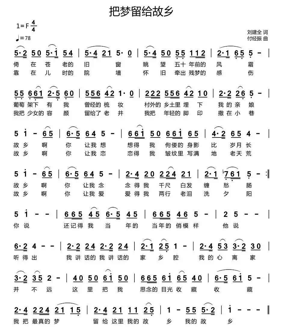 把梦留给故乡(刘建全词 付经振曲)
