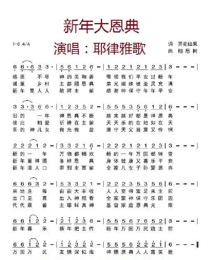 新年大恩典(开花结果作词)