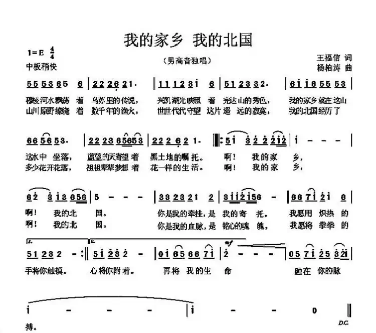 我的家乡 我的北国(杨柏涛曲 王福信词 )
