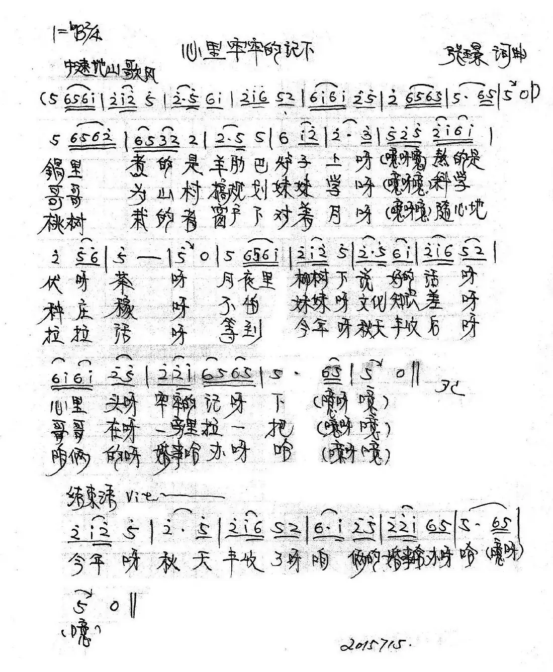 心里牢牢地记下(张璟词曲)