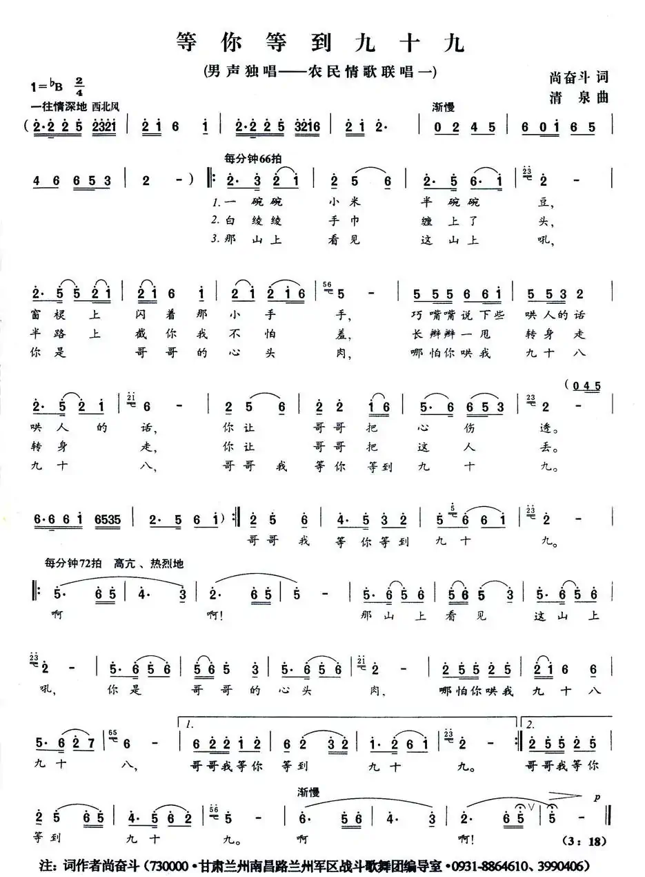 等你等到九十九(尚奋斗词 清泉曲 张琳原唱)