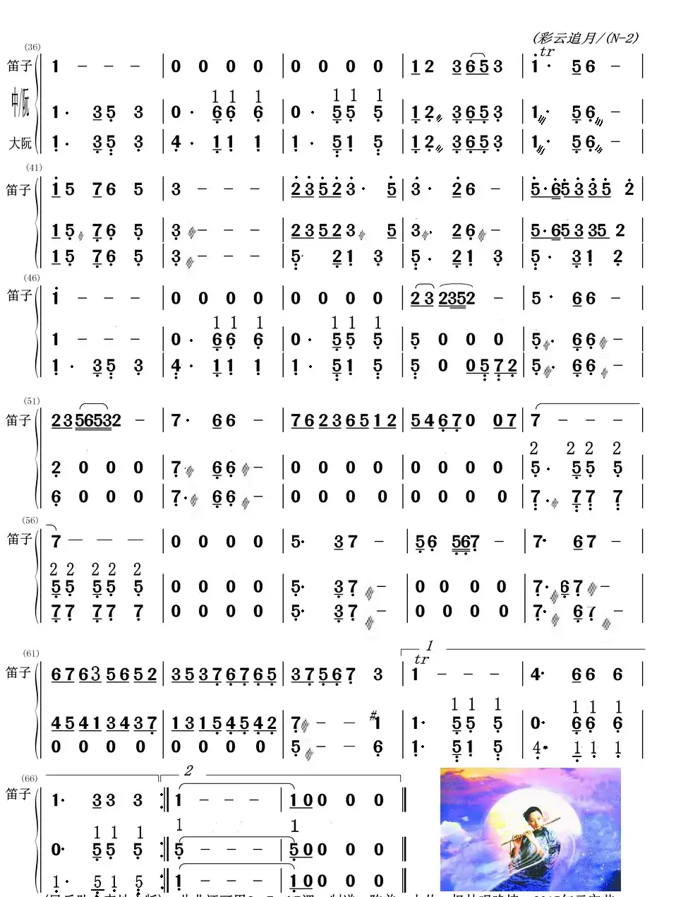 彩云追月(中阮、大阮与笛子主旋合成谱)