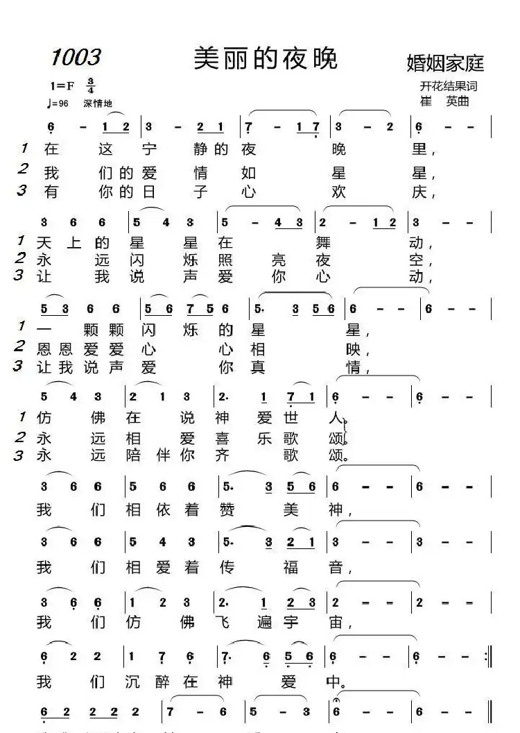 1003 美丽的夜晚(开花结果词 崔英曲)