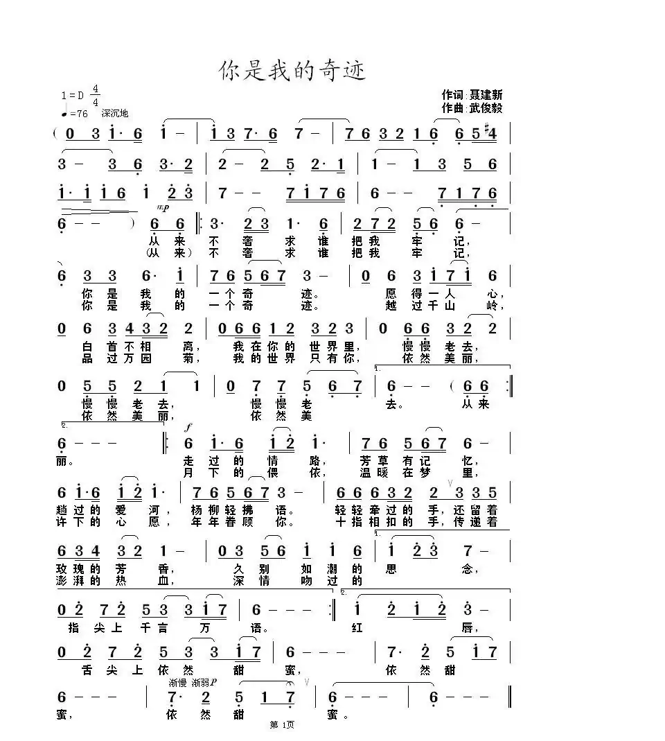 你是我的奇迹(聂建新词 武俊毅曲)