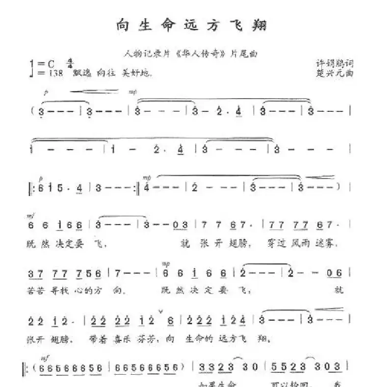 向生命远方飞翔(任务记录片《华人传奇》片尾曲)