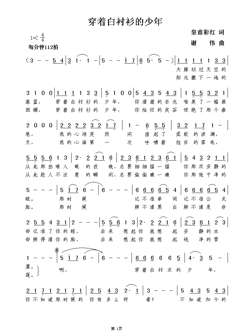 穿着白衬衫的少年(皇甫彩红词 谢伟曲)