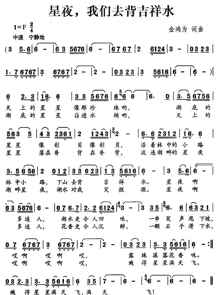 星夜,我们去背吉祥水(金鸿为词曲)