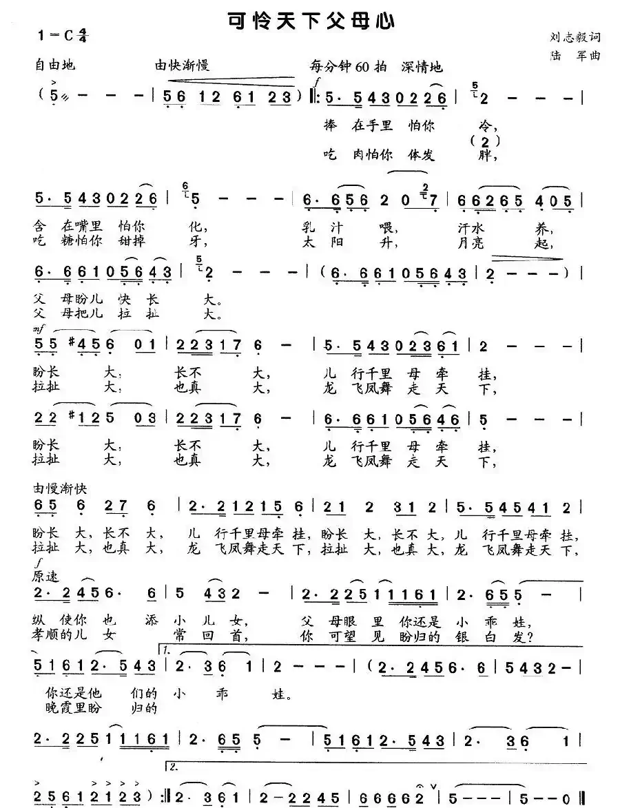可怜天下父母心(刘志毅词 陆军曲)