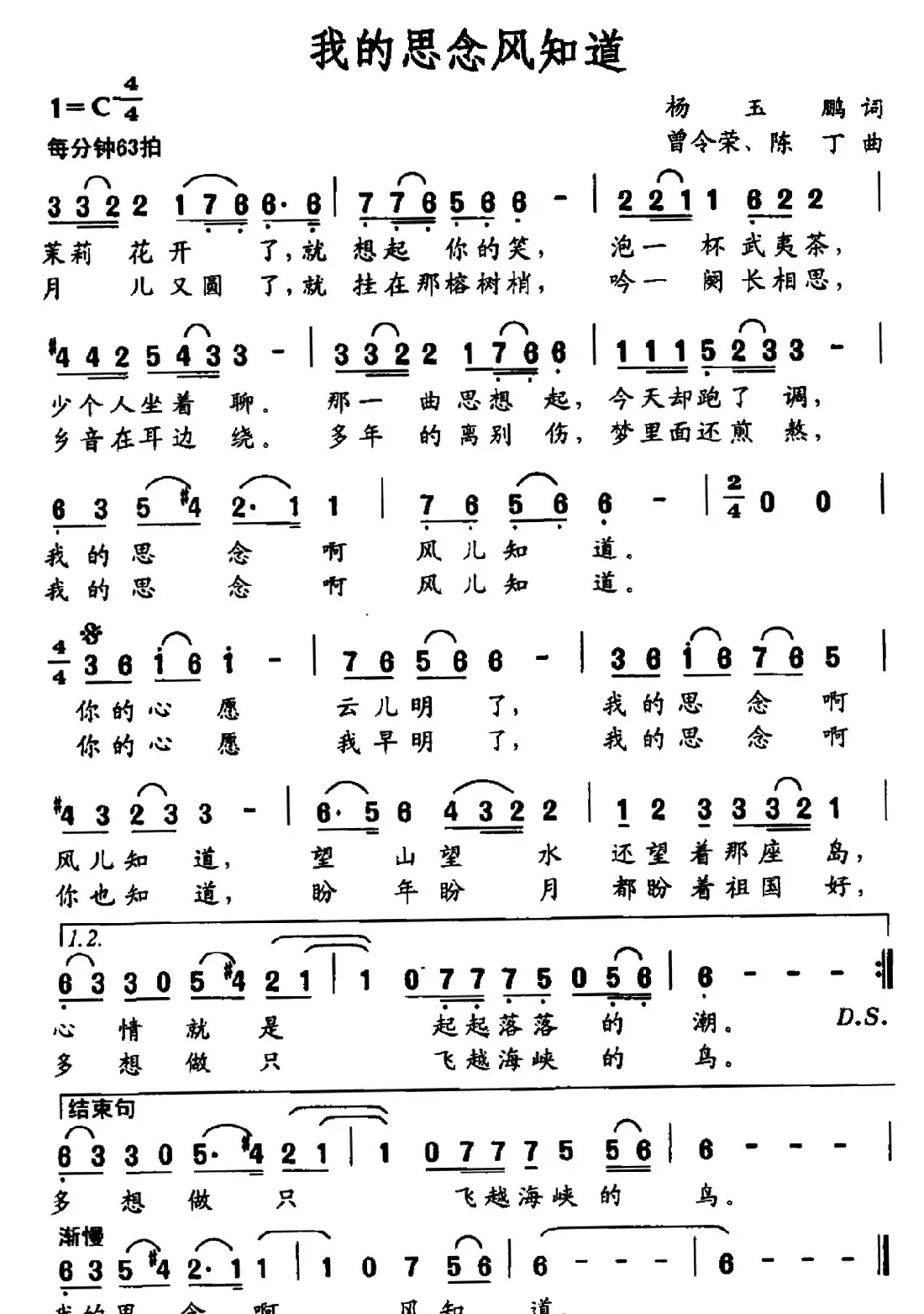 我的思念风知道(杨玉鹏词 曾令荣 陈丁曲)