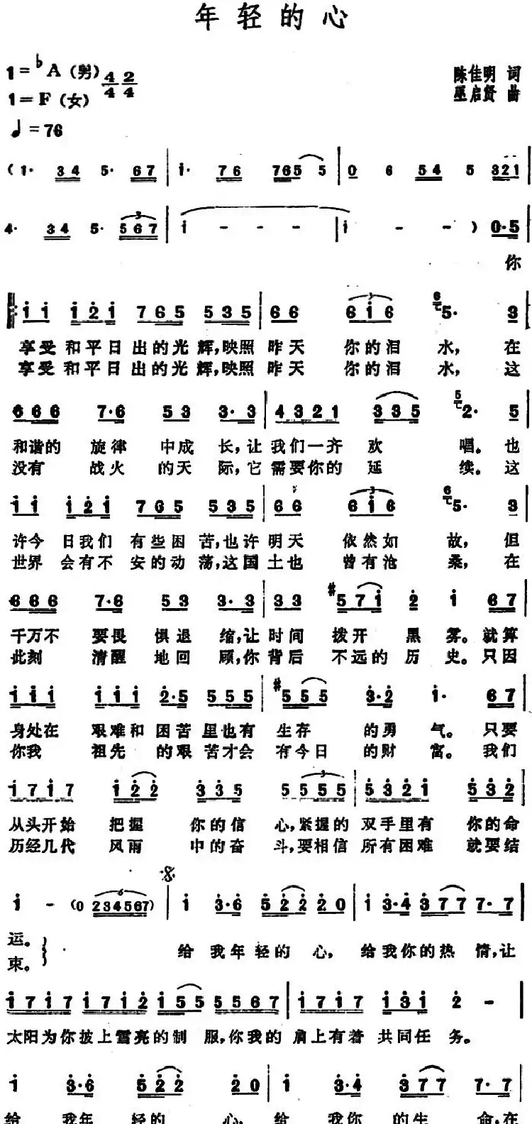 年轻的心(陈佳明词 巫启贤曲)