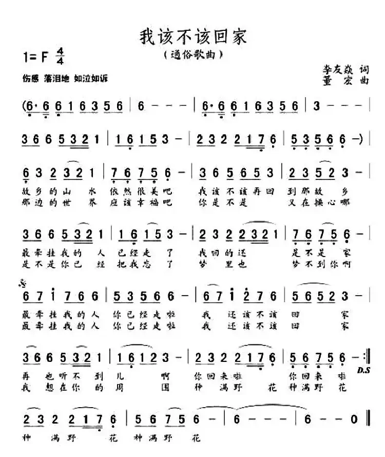 我该不该回家(李友焱词 董宏曲)