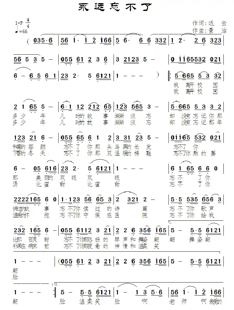 永远忘不了(迟云词 景治曲)