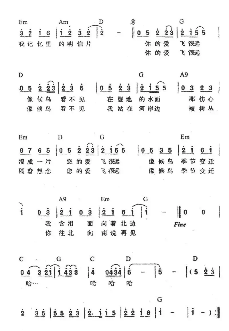候鸟(方文山词 周杰伦曲)