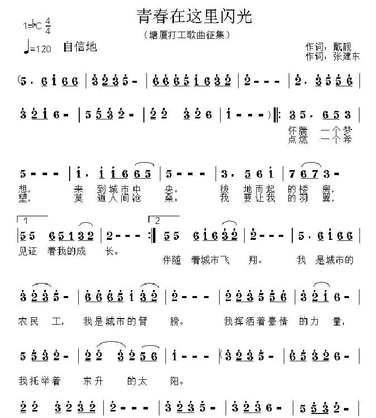 青春在这里闪光(戴靓词 张建东曲)