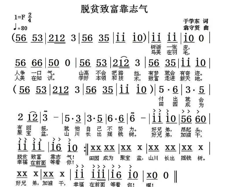 脱贫致富靠志气(于学东词 翁守贤曲)