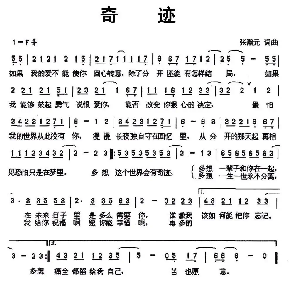 奇迹(张瀚元 词曲)