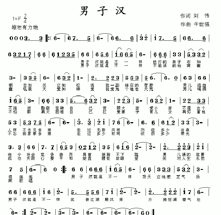 男子汉(刘伟词 牛世强曲)