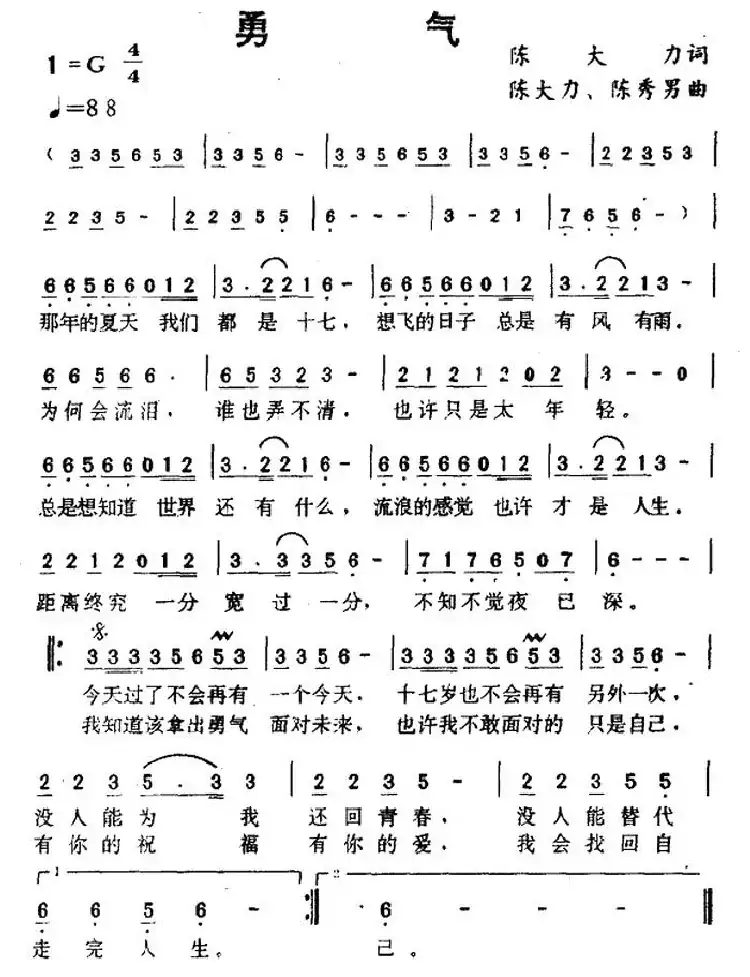 勇气(陈大力词 陈大力、陈秀男曲)